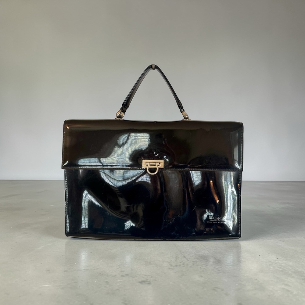 Beijo Black Patent Women’s Laptop Briefcase With Organization Compartments